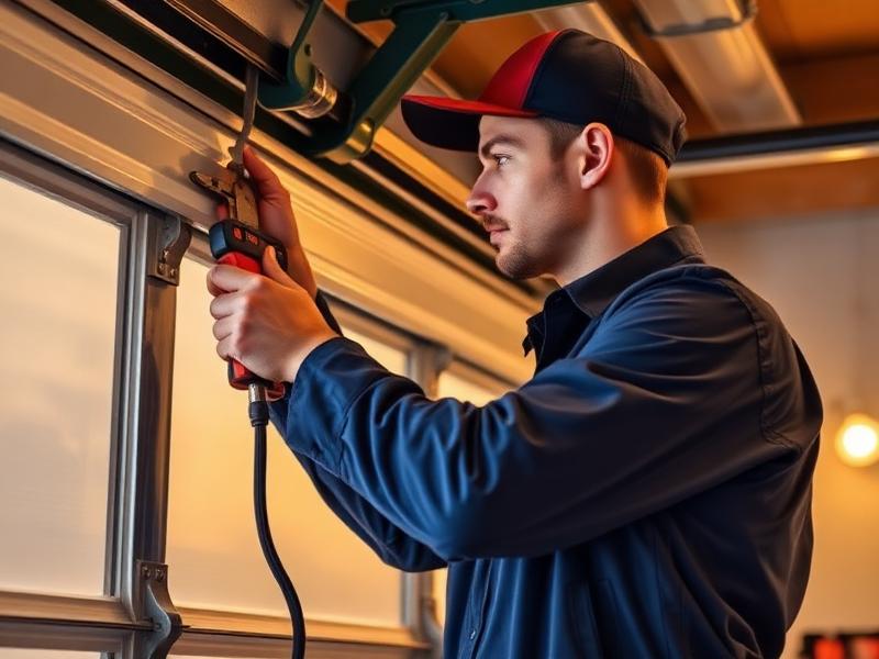 Technician repairing garage door